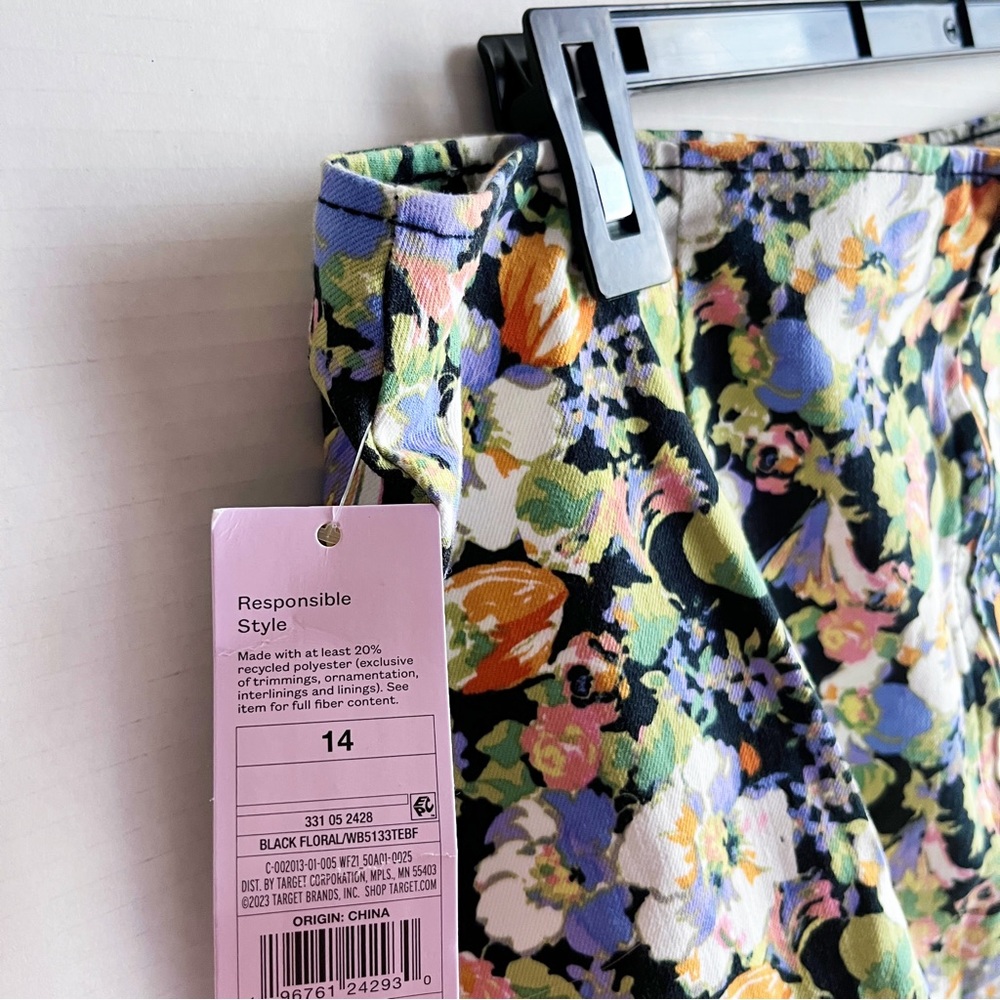 Wild Fable Floral Notch Front Seamed Mini Skirt Denim Jean Target Women 14 NEW - Picture 8 of 8